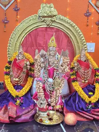 Lord Murugan Karthikeya with Sri Valli and Devasena